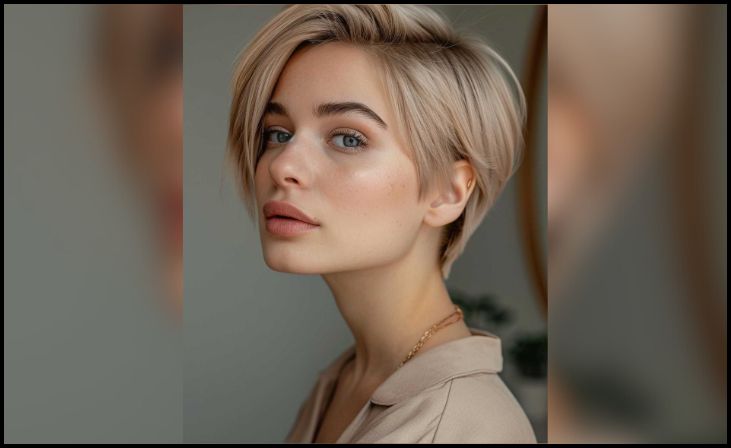 Blonde Pixie Bob with Dramatic Side Part