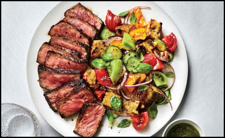 Charred Cucumber Panzanella with Grilled Steak