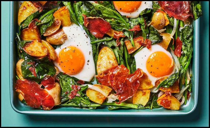 Sheet-Pan Eggs with Spinach & Ham