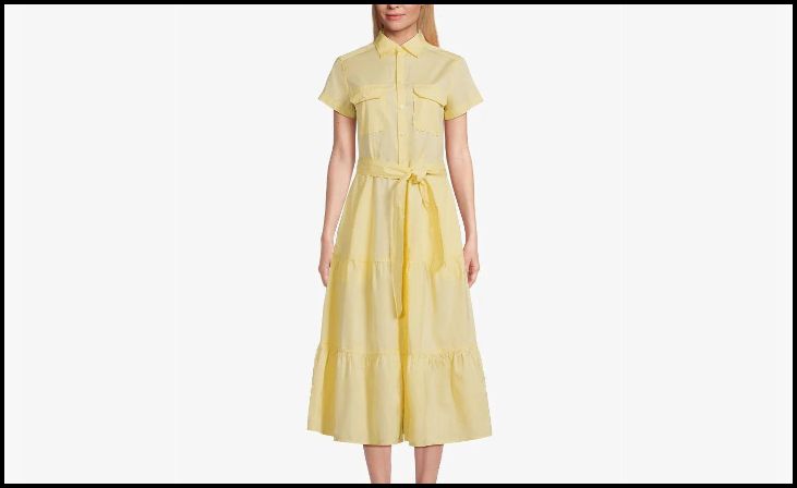 Lauren Ralph Lauren Women's Belted Cotton-Blend Tiered Dress