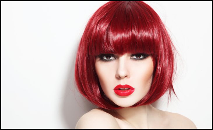 Red Brown Layered Angled Bob hair